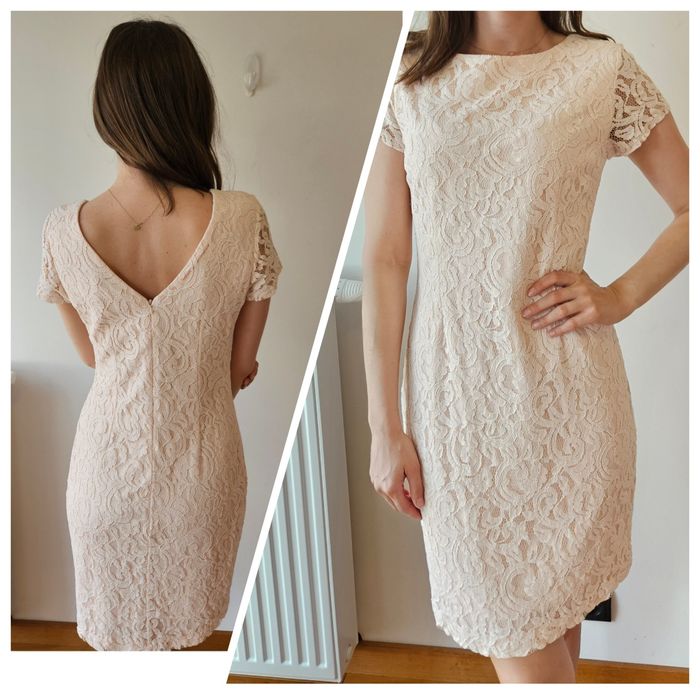 Elegancka koronkowa sukienka wesele komunia L