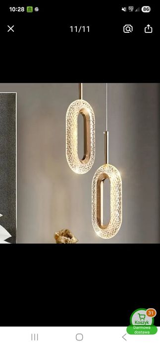 Nowa lampa glamour złota żyrandol wisząca kryształki