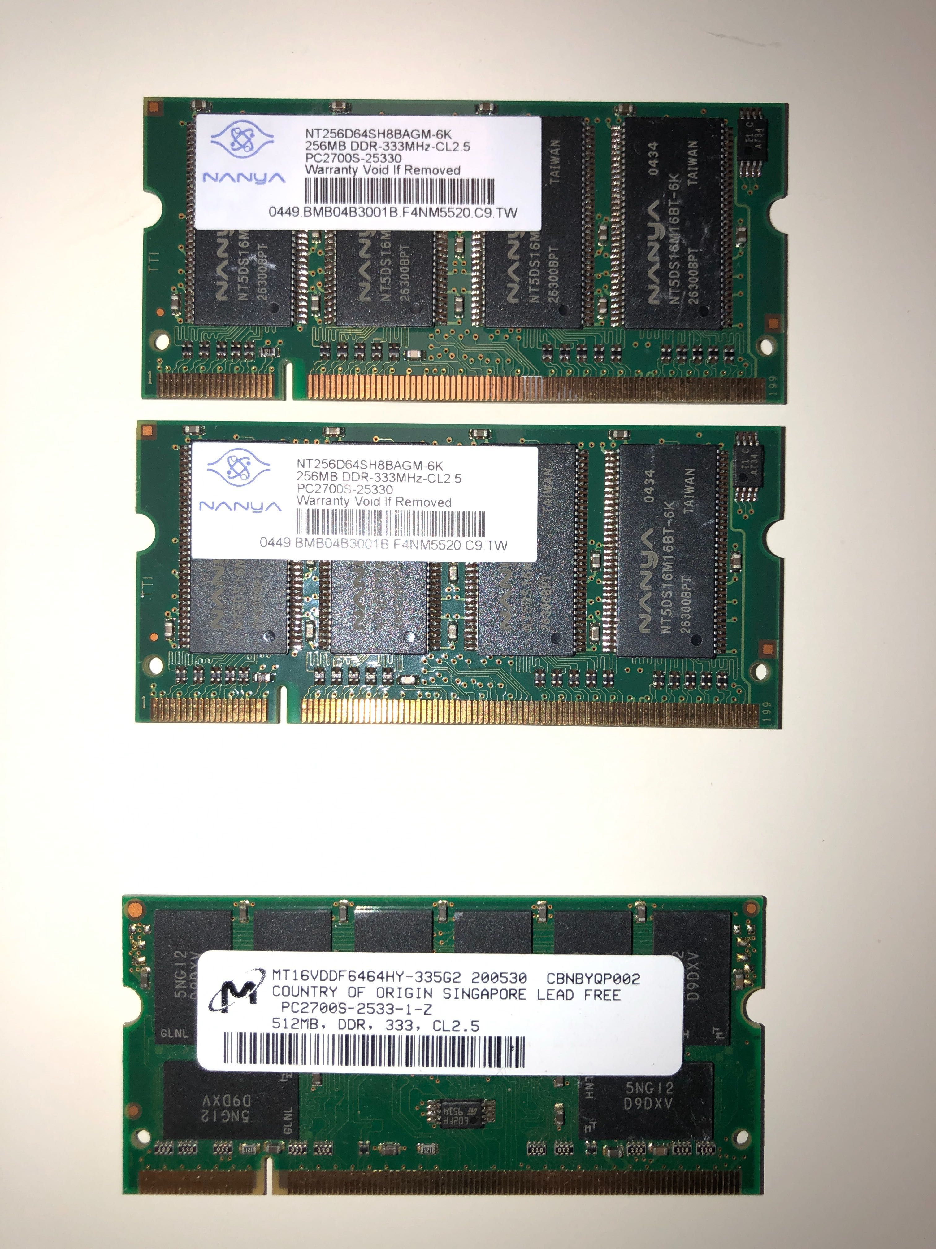 Memórias SoDimm DDR 256/512MB