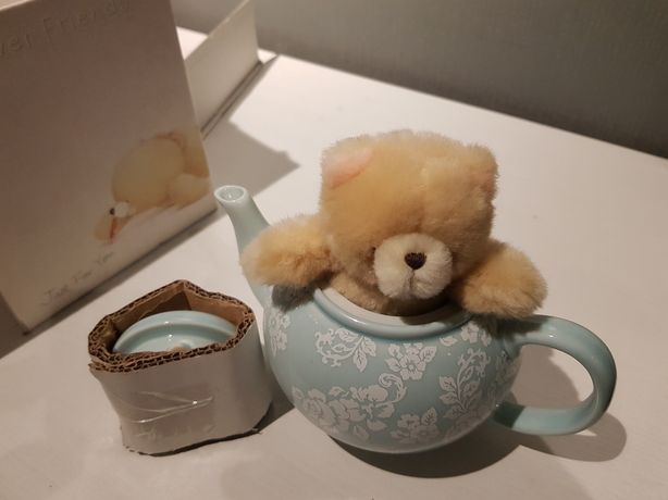 Керамический чайник заварник с плюшевым медведем подарок для друга