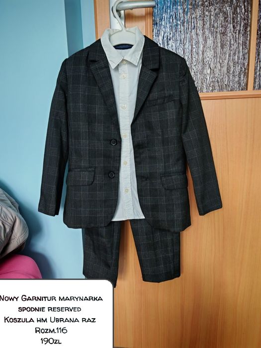 Komplet elegancki garnitur marynarka spodnie reserved koszula hm
