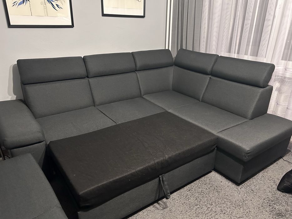 Jysk narożnik SAHL ciemnoszary z funkcja spania ze skrzynką + kanapa