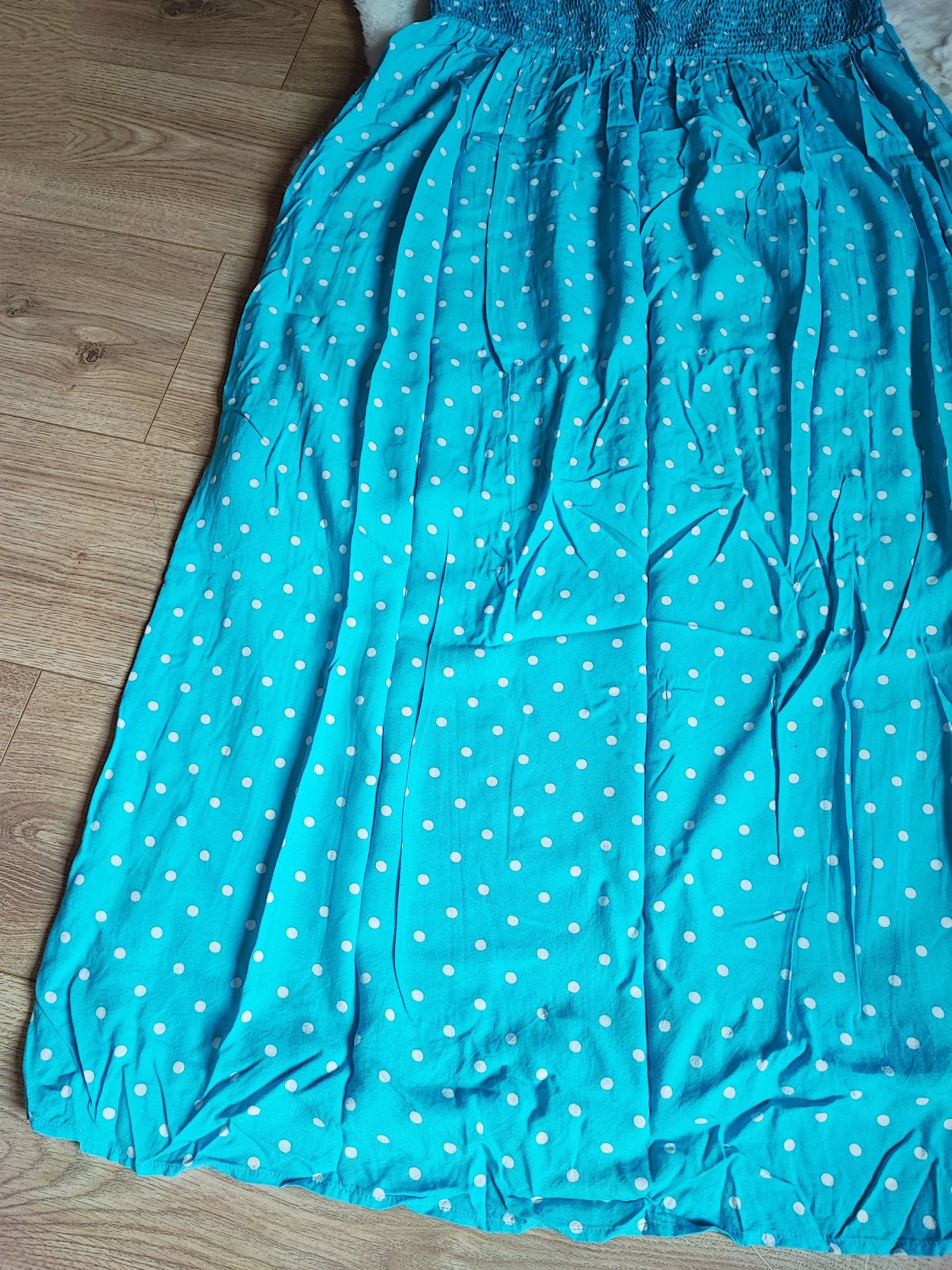 Letnia długa sukienka XL w kropki wakacje urlop wiskoza plus size
