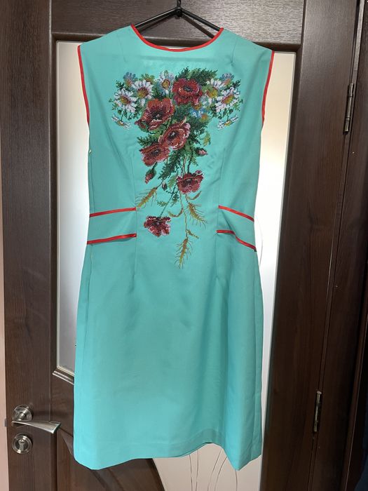 Плаття бірюзовий (ручна вишивка) бісер. Габардин, Чеський бісер