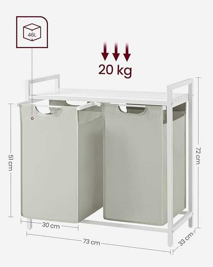 Kosz wolnostojący na pranie do segregacji z półką  2 x 46 L