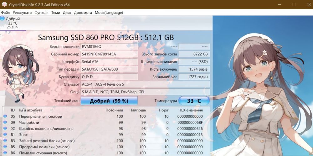 Samsung 860 pro SSD 512 GB ССД накопичувач 512 ГБ