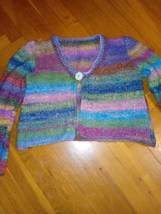 Krótki sweterek ręcznie robiony handmade rękodzieło XS ombre wełna