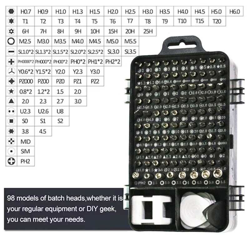 Професійний Набір 115-в-1 , викрутка 98, аксесуари для розбирання 17