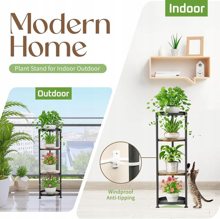 Kwietnik Stojak Regał Na Kwiaty 4 Półki Czarny 113Cm