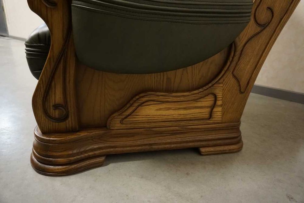 Fotel na Stelażu Dębowym Skóra Naturalna Piękna Zieleń (w-1117)