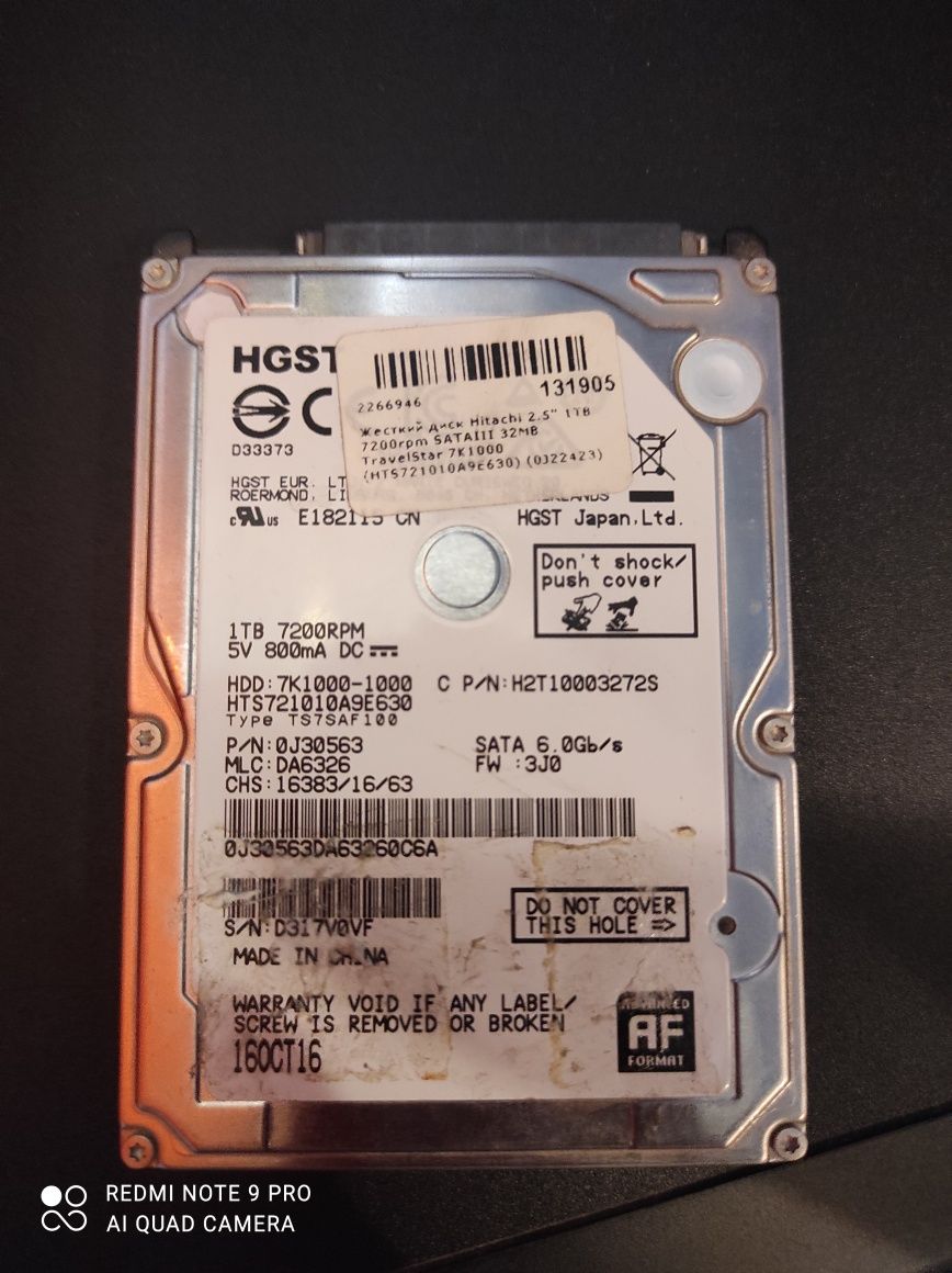 Жесткий диск  hitachi 1tb 2.5
Форм-фактор: 3.5 д