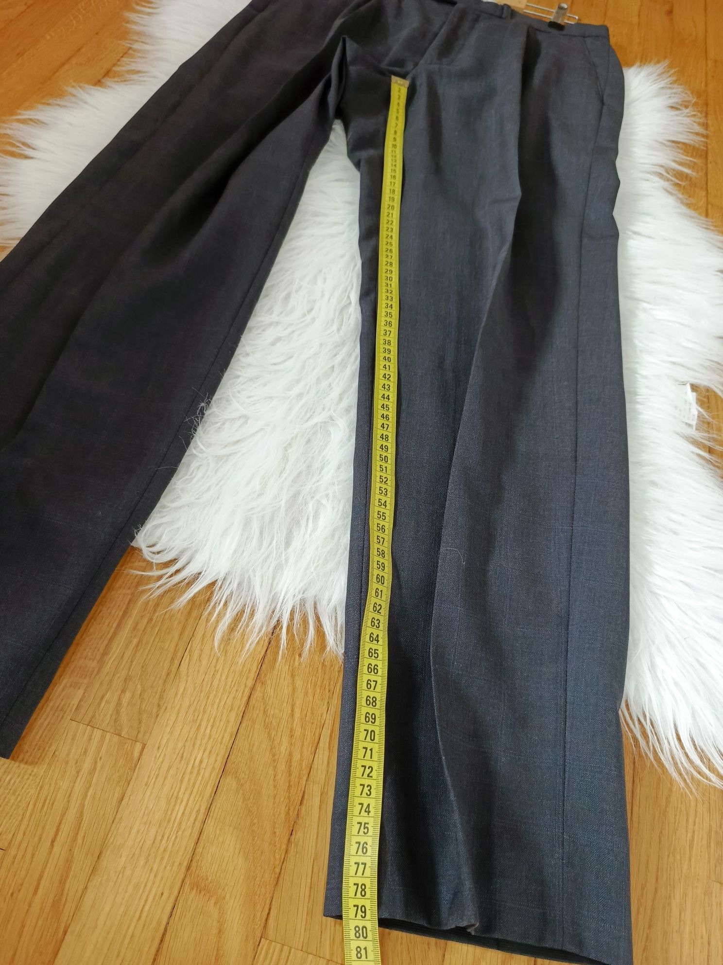 Spodnie z kantką, Marks&Spencer, W32 L31, szare, krata, 100% czysta, n