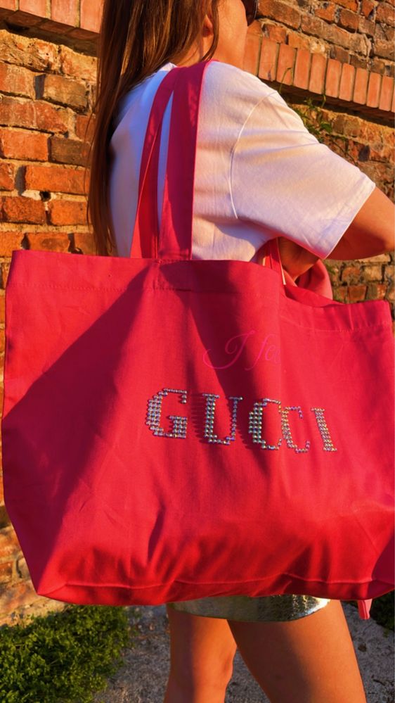 Torba plażowa , zakupowa I feel GUCCI różowa , duza .