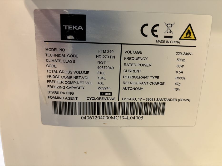 Frigorifico - 2 portas - 210 L - TEKA