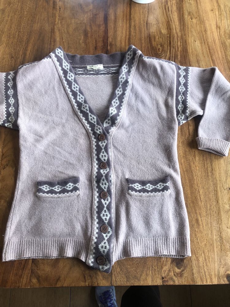 Sweter, 100% wełna, kardigan rozpinany, jasny brąz-kakaowy, M