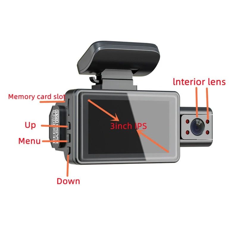 3 Câmeras, de Condução e Estacionamento 1080P  DVR Visão noturna infra