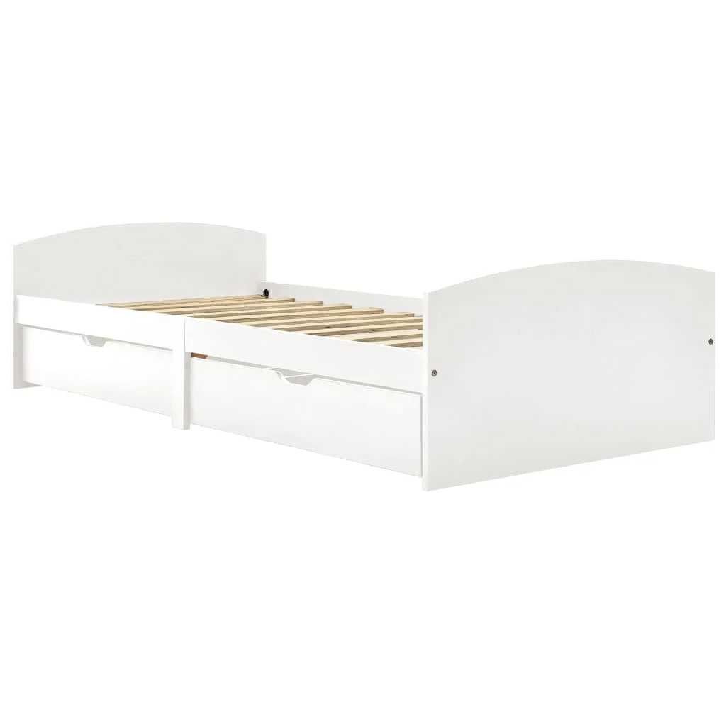 Rama łóżka z 2 szufladami, biała, lite drewno sosnowe, 90x200cm 343457