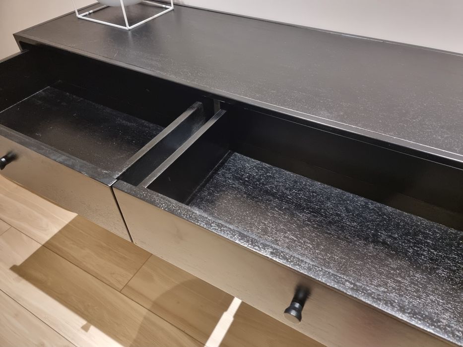 Konsola drewno metal z półką z marmuru