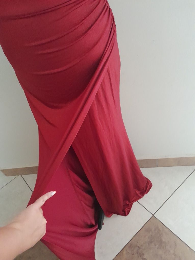 Sukienka długa maxi bordowa na ramiączkach S M 36 38 elegancka