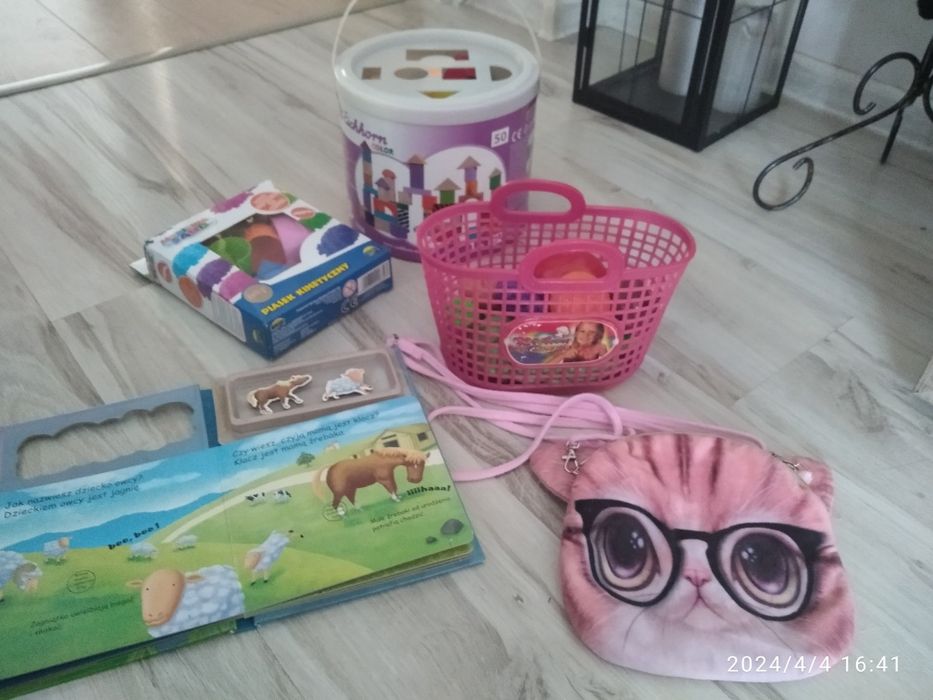 Klocki drewniane, zabawki, torebka