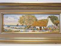 Quadro azulejo com paisagem francesa assinado