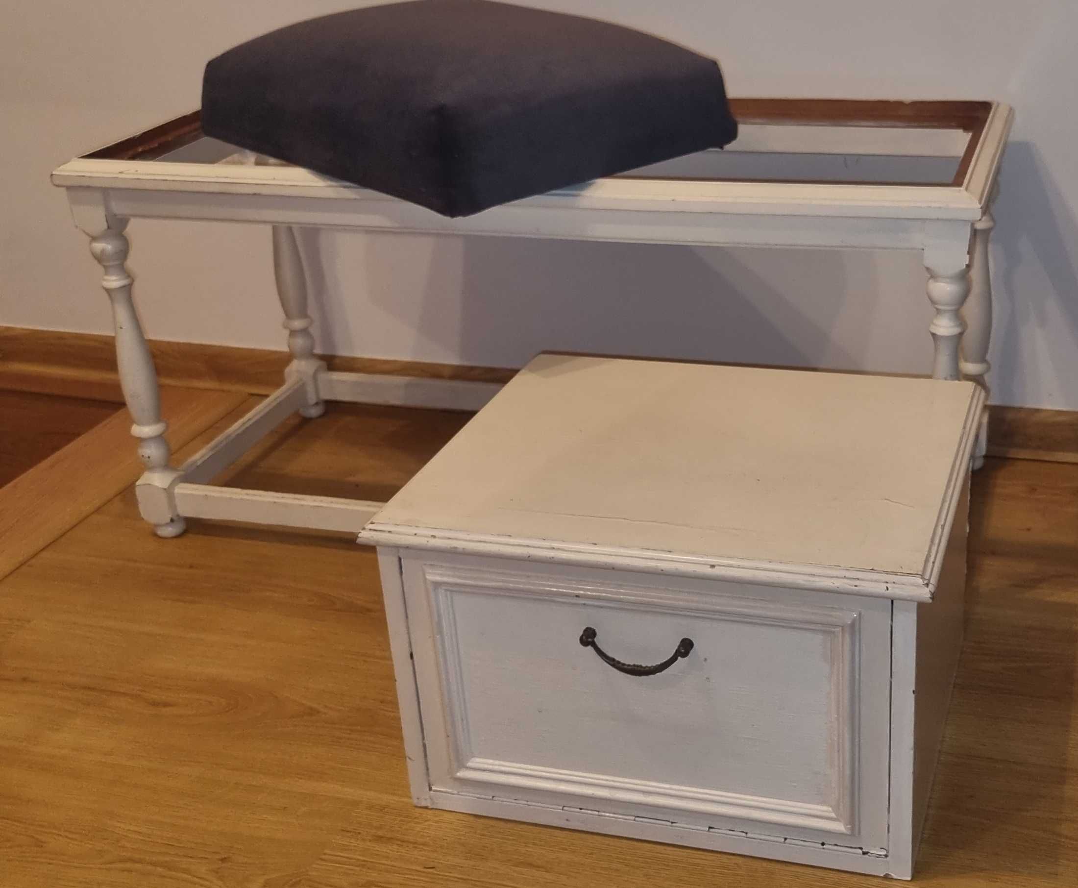 Szafka ANTYK biała, na buty z siedzeniem, retro