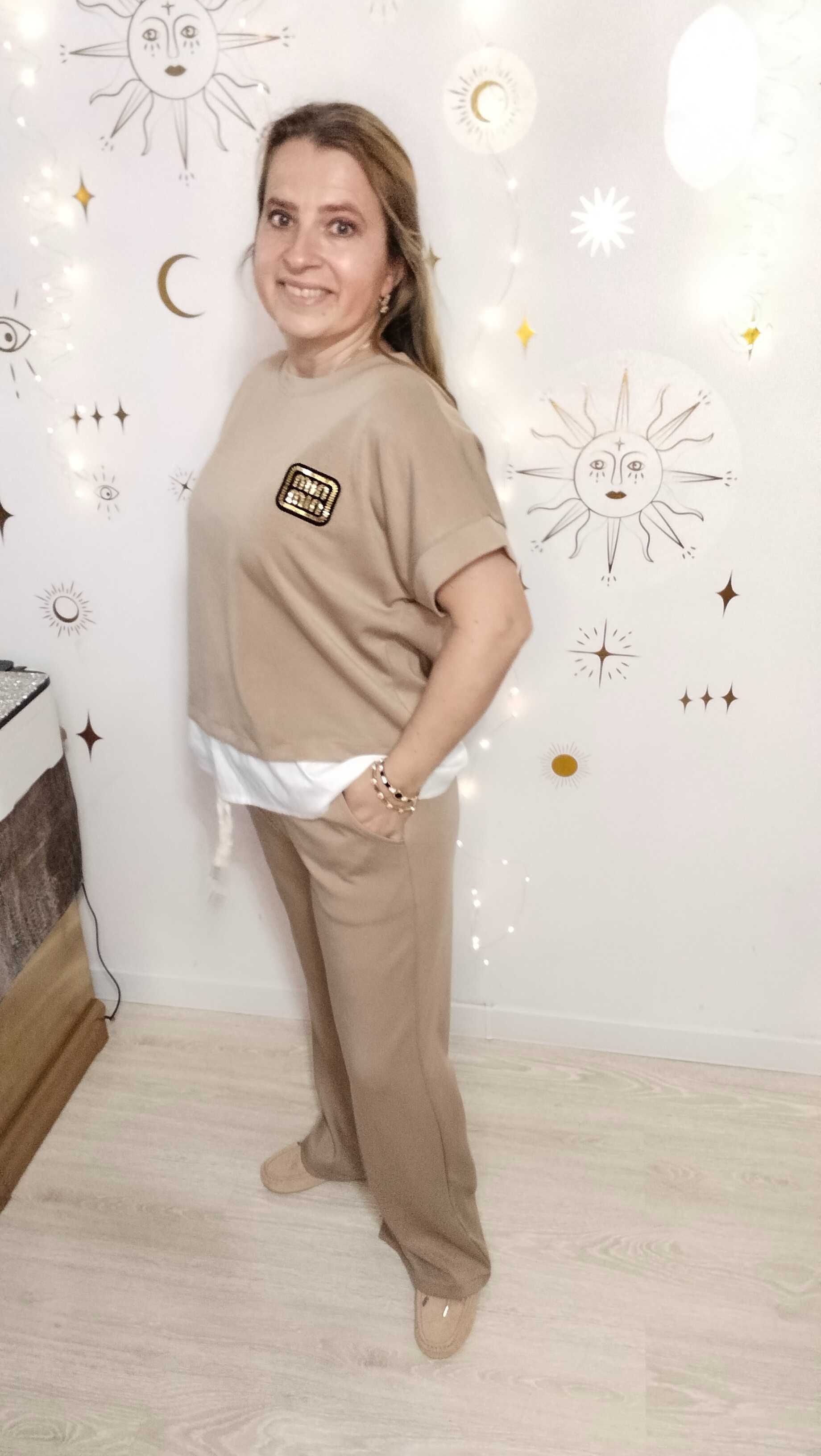 Dres Komplet Min Min Masełko Bluza kr rękaw + spodnie Białe wypusty