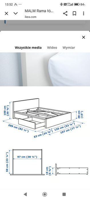 Rama łóżka Ikea malm 120 z szufladami