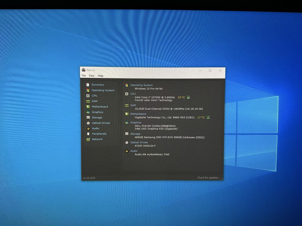 Komputer stacjonarny Intel Core i7 10700K 16GB RAM 500GB SSD NVME