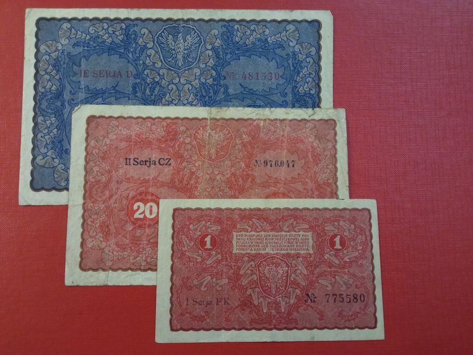 1 marka 20 marek i 100 marek 1919