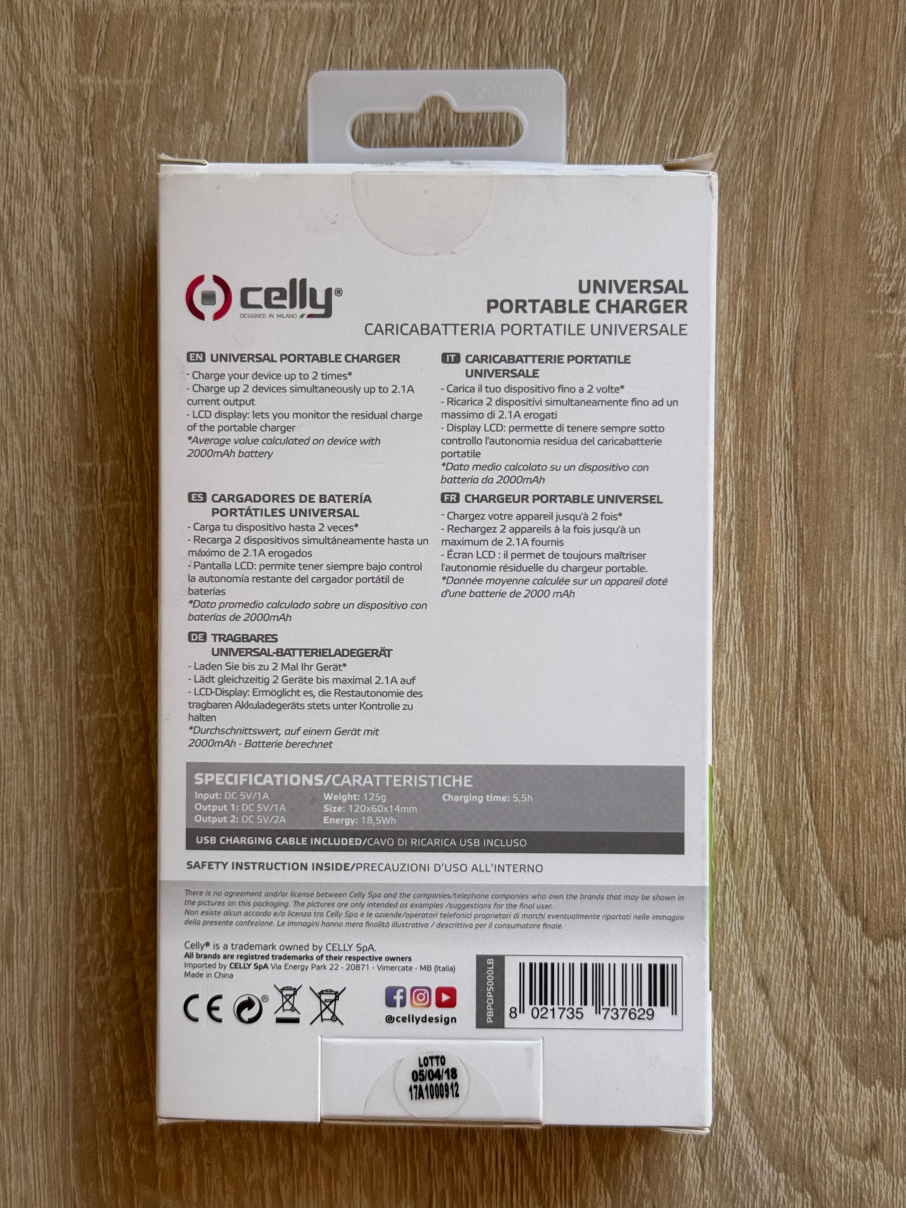 Niebieski Powerbank Celly 5000mAh 2x USB, 1x microUSB