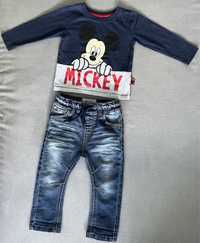 Zestaw bluzka Mickey Primark i spodnie jeansowe Next roz.80