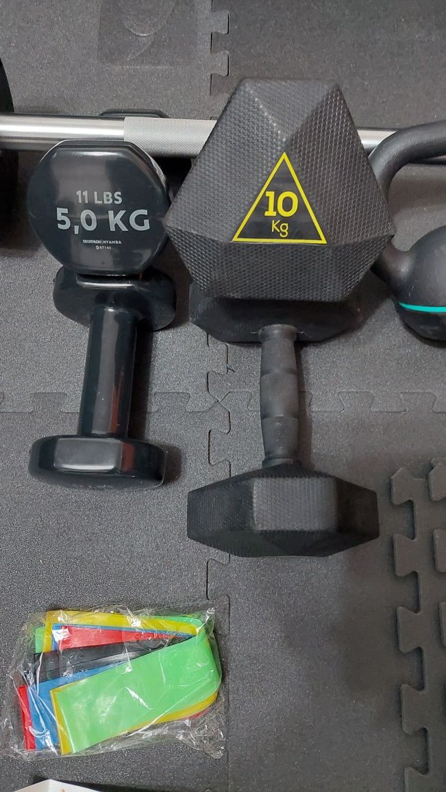 Musculação Barra 20kg puzzle Kettlebell 6 12kg halteres hexagonal 10 5