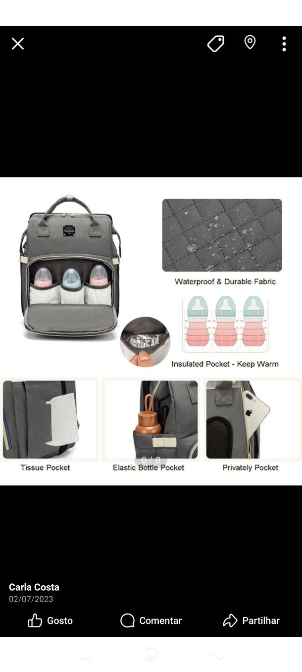 Mochila maternidade com cama