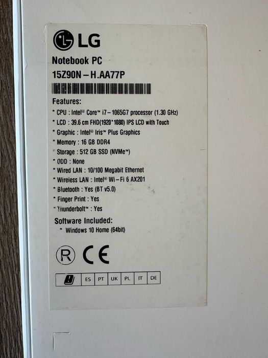 LG Gram 15Z90N intel i7 16GB DDR4 Win11 - 512 SSD Ecrã Touch