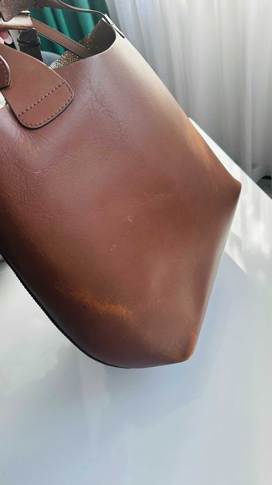 Duża torebka shopper Zara skóra bawola bawełna