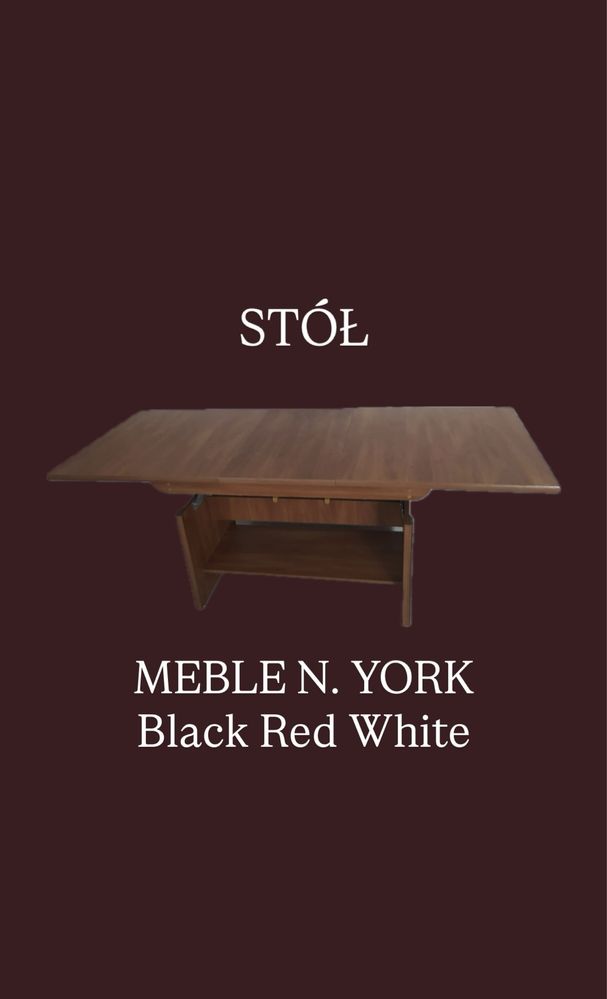 STÓŁ ciemna jabłoń black red white N. York, stół drewniany z półeczką