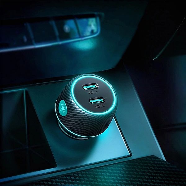 Ładowarka samochodowa 2x USB C 70W z podświetleniem LED Joyroom JR-CCN