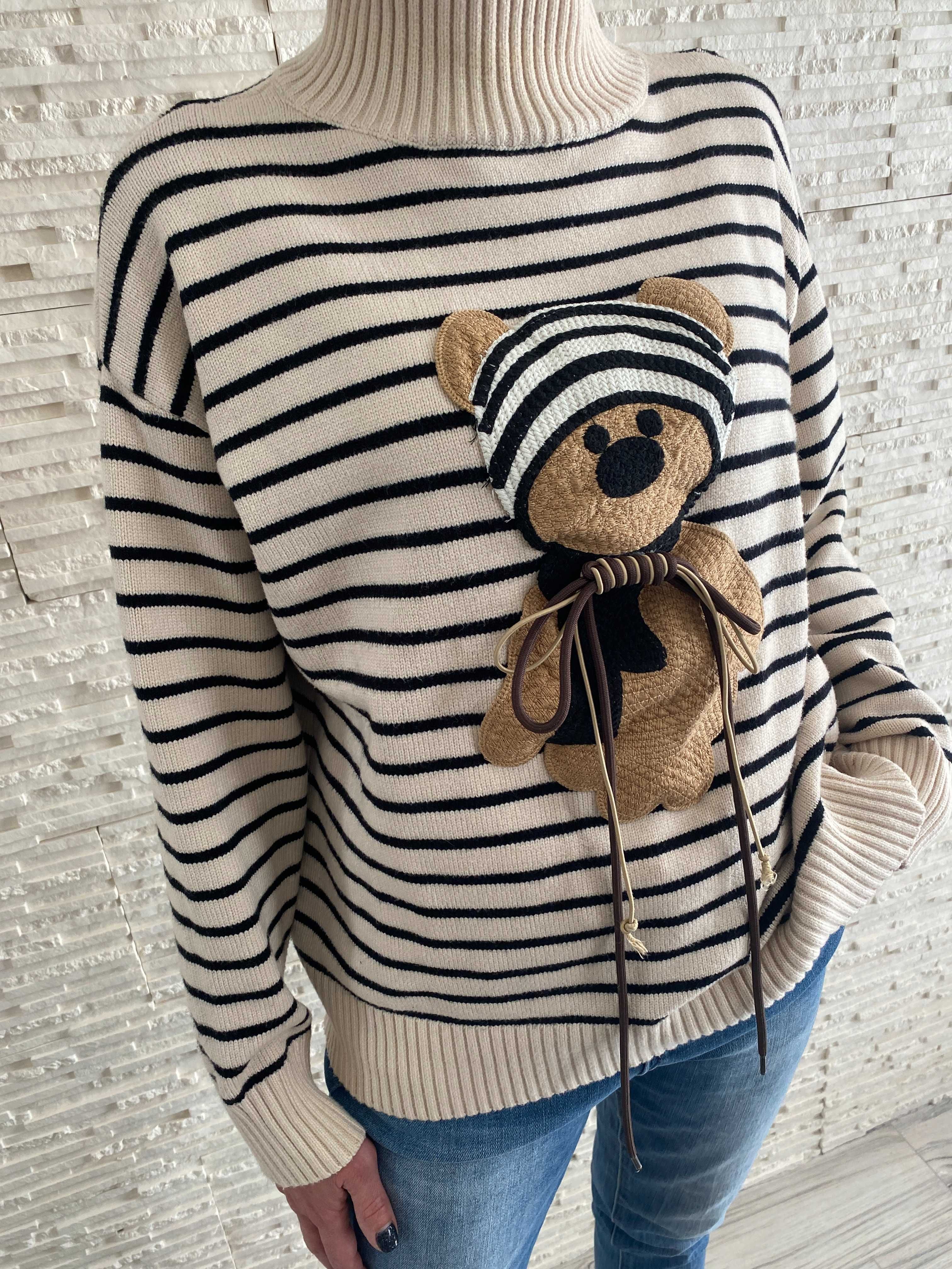 Premium sweterek paski z misiem teddy bear Uni