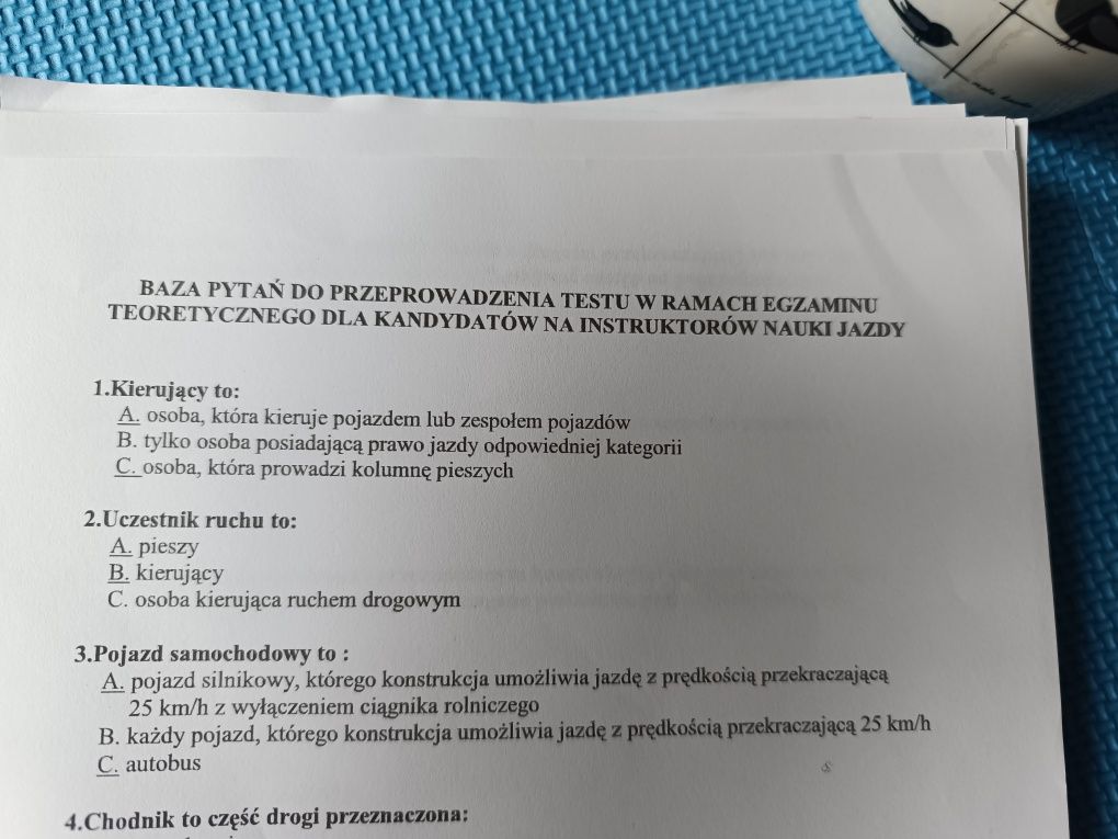 Baza pytań testu egzamin instruktor nauki jazdy