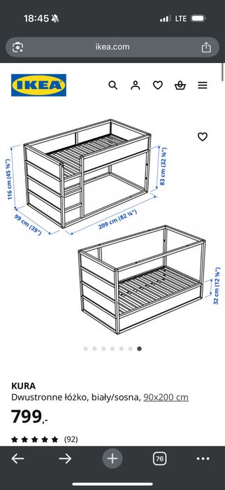 Lozko dla dziecka  ikea KURA 90x200