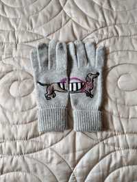 Вязаные серые перчатки шерсть S-М