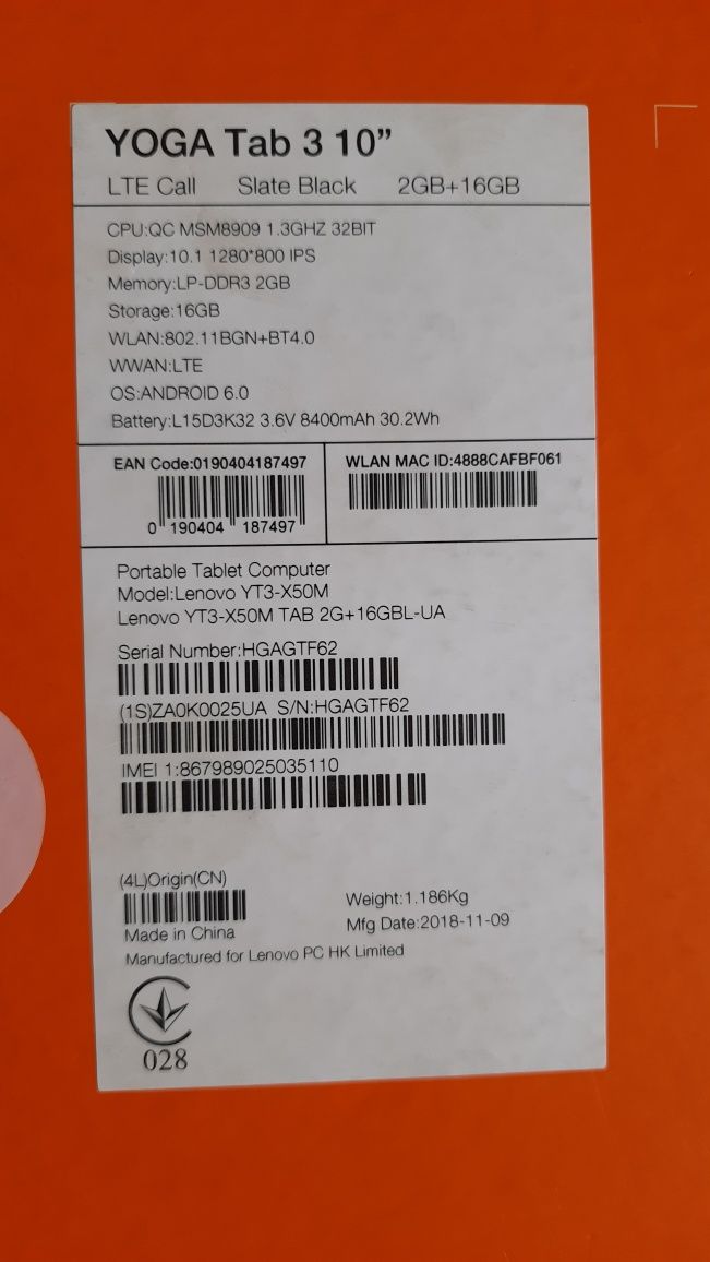 Планшет Lenovo Yoga Tab3 X50M LTE 16GB