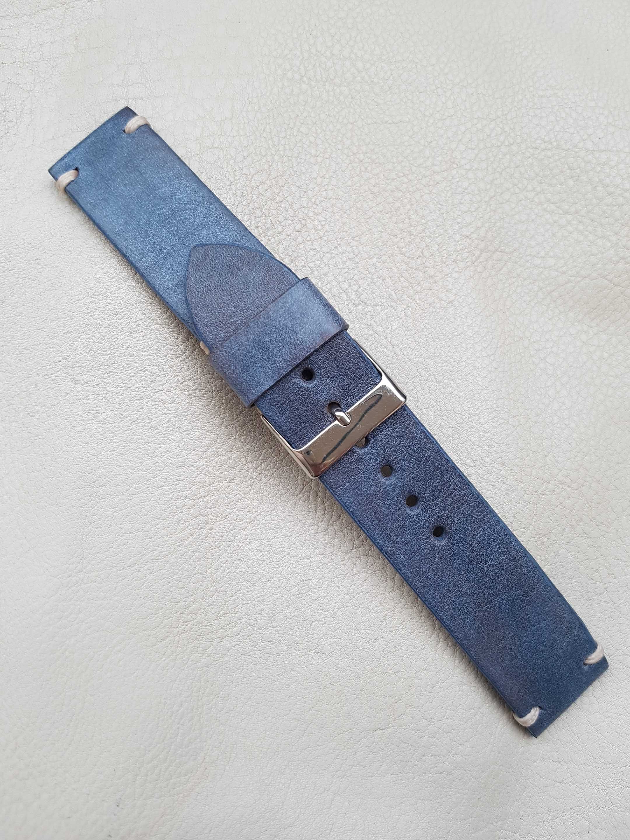 Skórzany pasek zegarka 22 mm skandynawski niebieski M