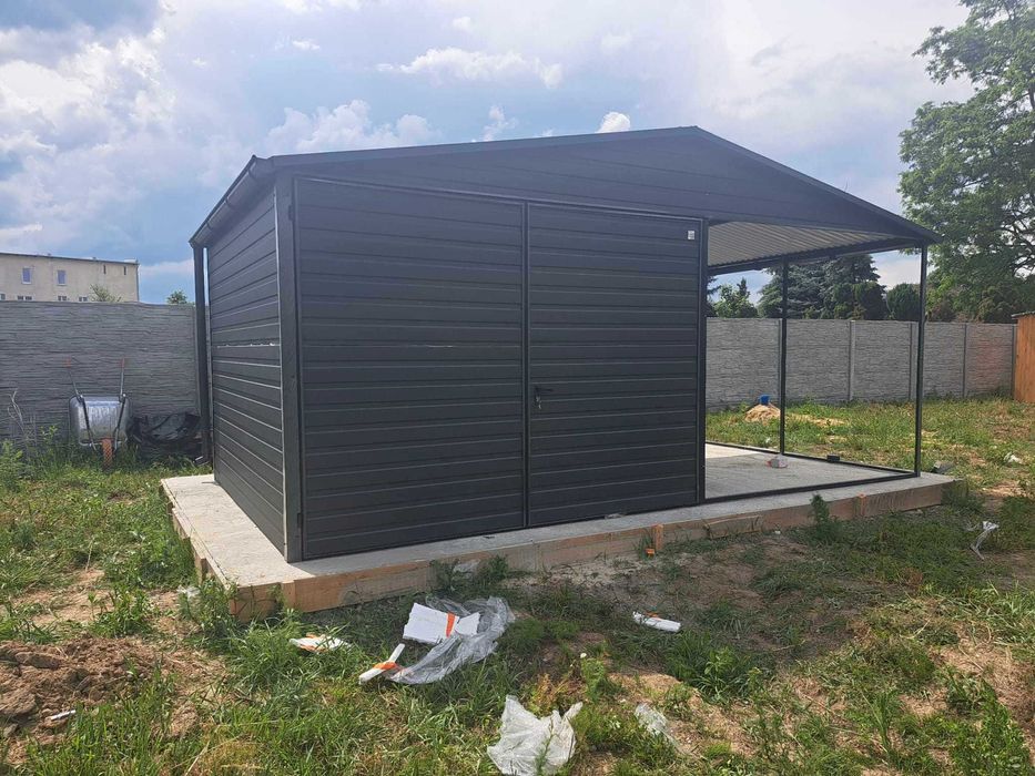 Garaż blaszak 4x5 +1,5 wiata, antracyt, grafit, drewnopodobny blaszany