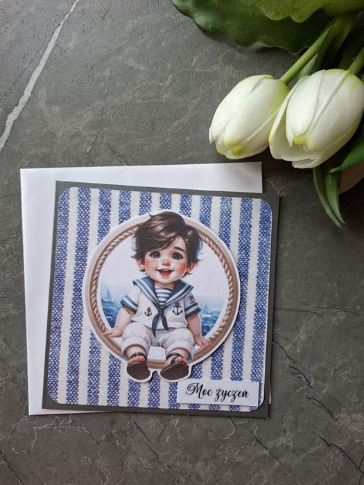 Kartka urodzinowa mały marynarz - handmade