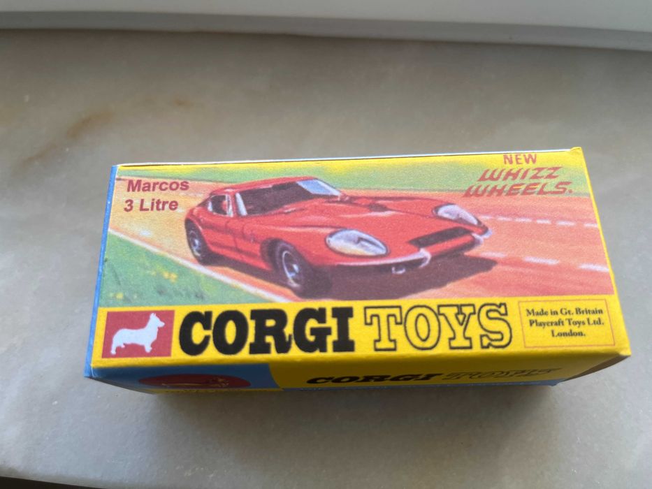 Caixa reprodução Corgi Toys Wizzwheels 377 Marcos 3 Litre , esc. 1:43