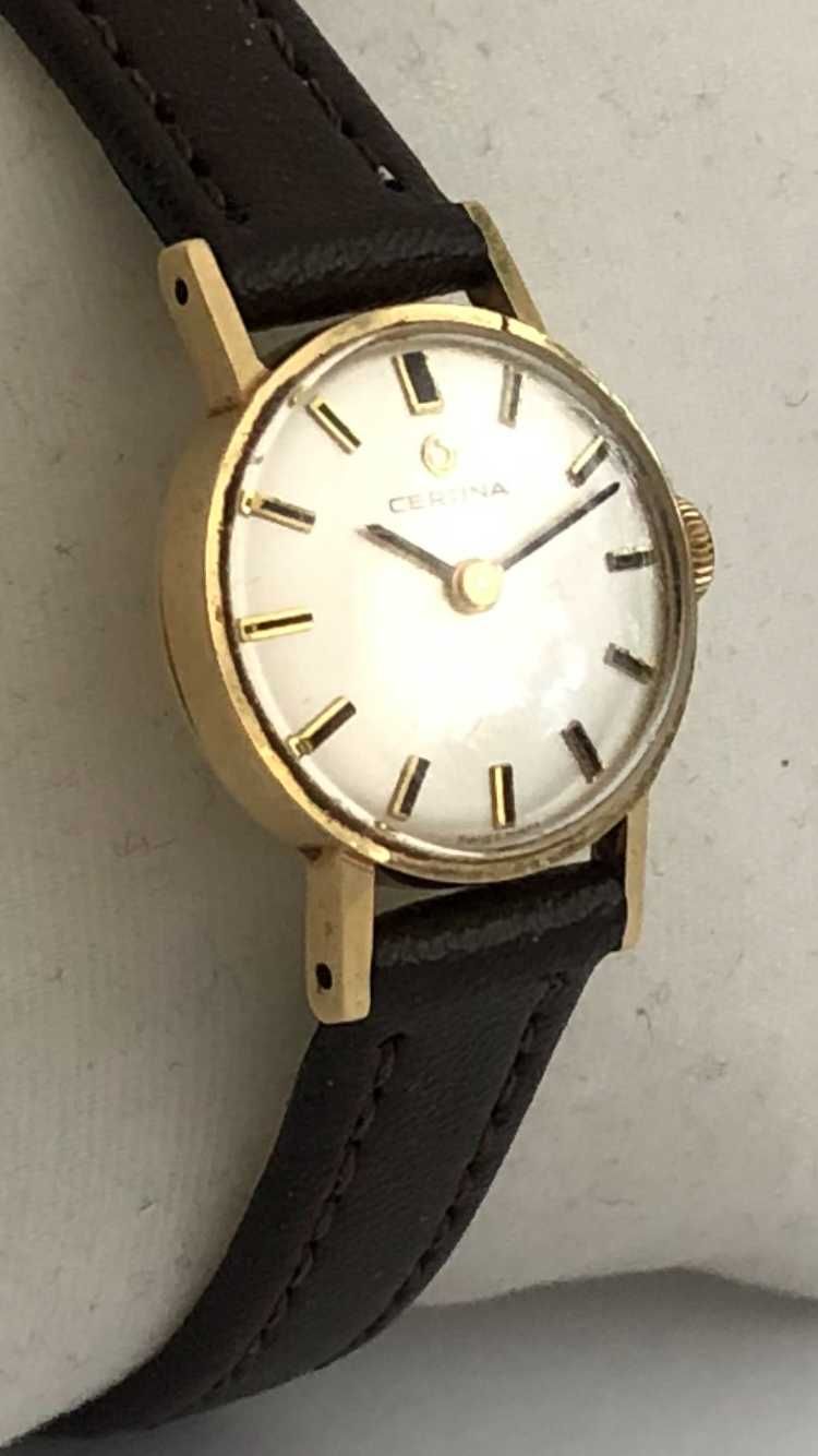Certina, złoto 14K, piękny zegarek damski, klejnot na nadgarstku SUPER