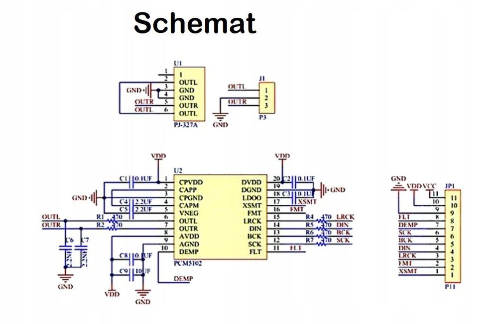 Moduł DAC dekoder PCM I2S audio PCM5102A Rpi + przewody
