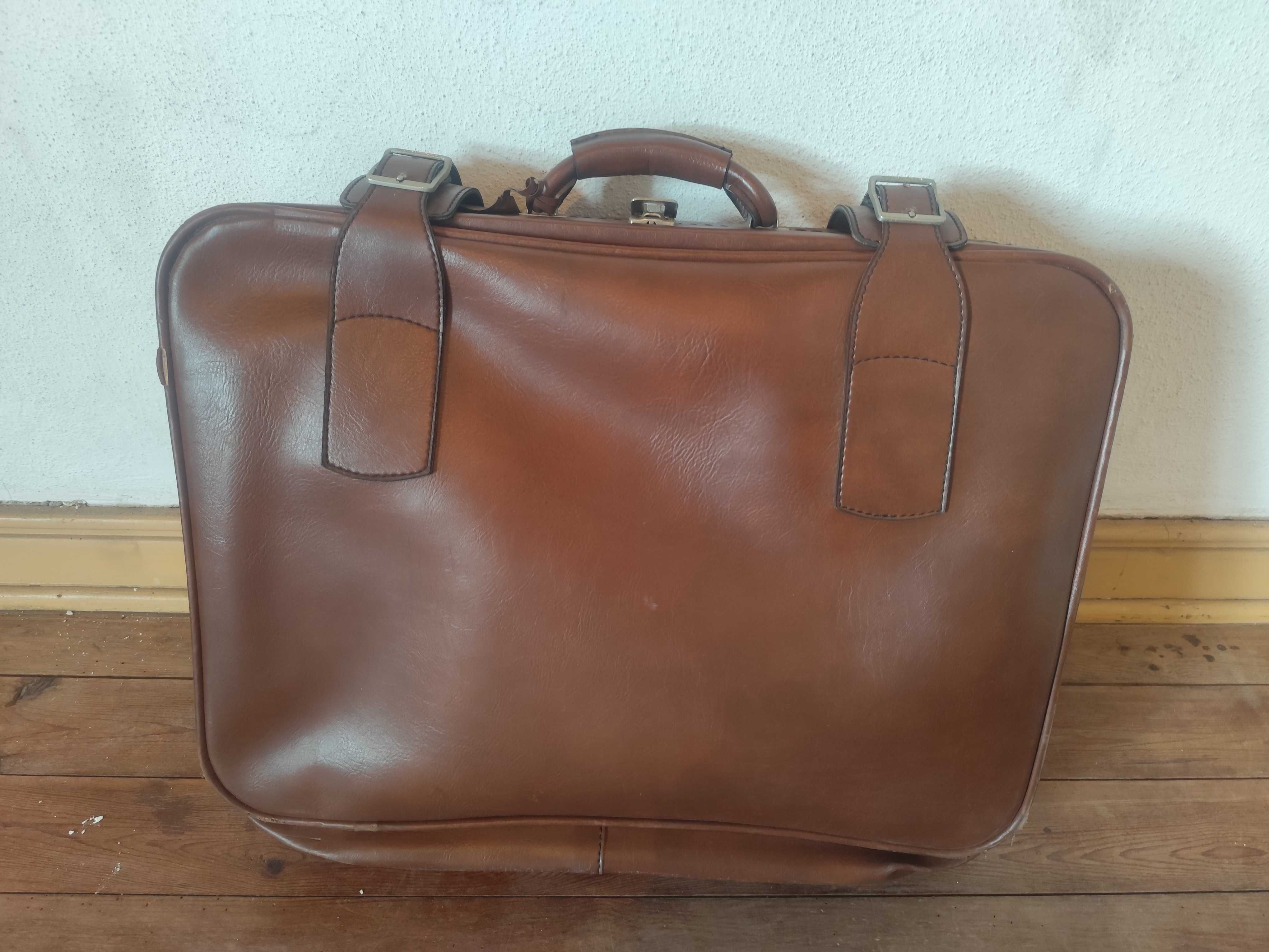 Conjunto de 2 malas de viagem em pele vintage